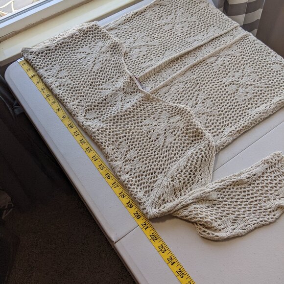 Vivid Importers Bohemian fringed sweater, cream, size large - Picture 3 of 7